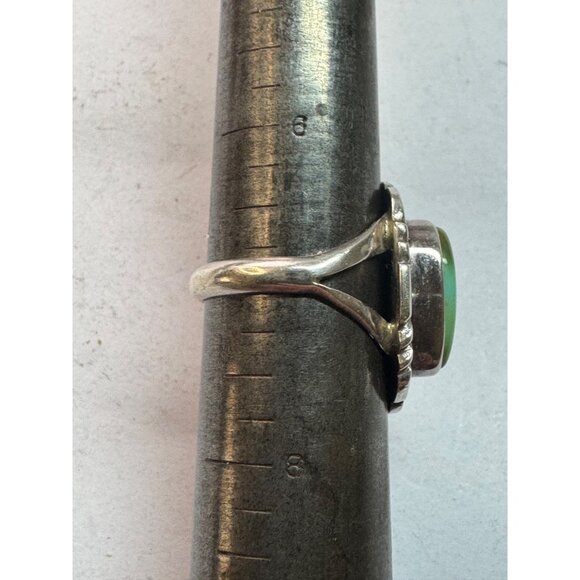Estate Sterling Silver 925 Green Stone Ring Sz 7 Signed V Chee Navajo Vintage - Picture 7 of 8